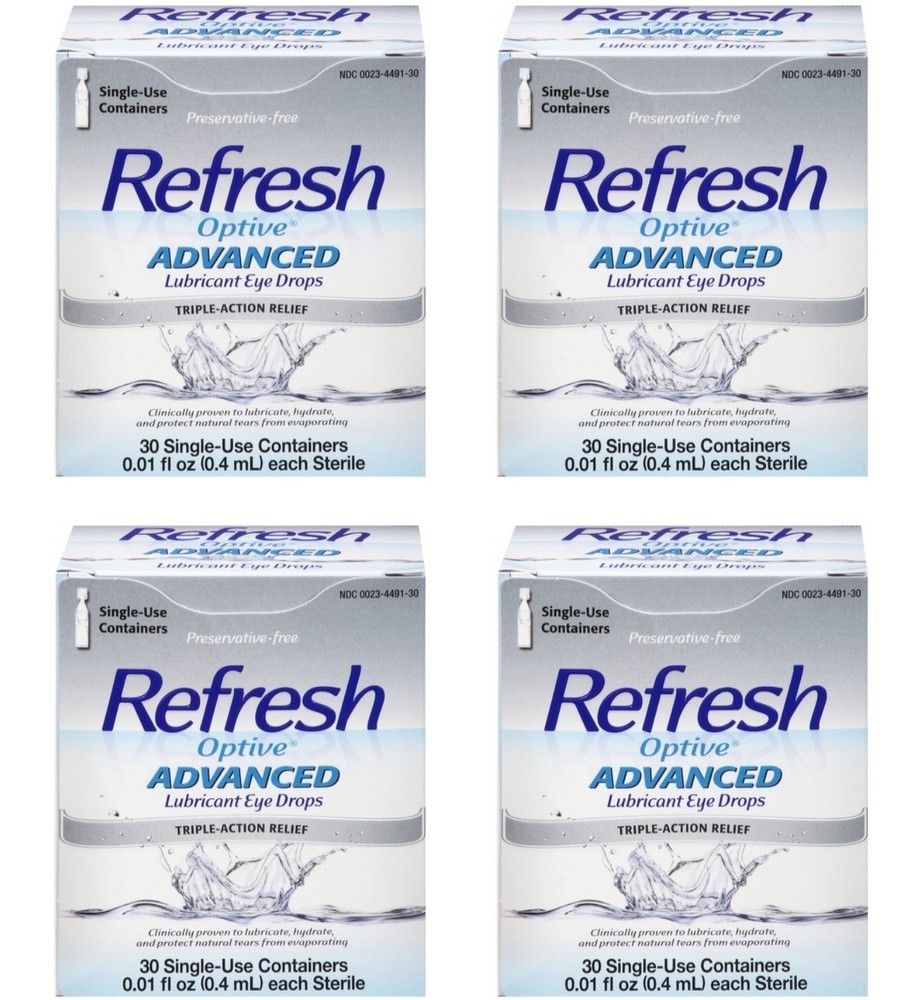 4 -Refresh Optive Advanced Lubricant Eye Drop- 30 Single-Use/120 Total *Exp 2027
