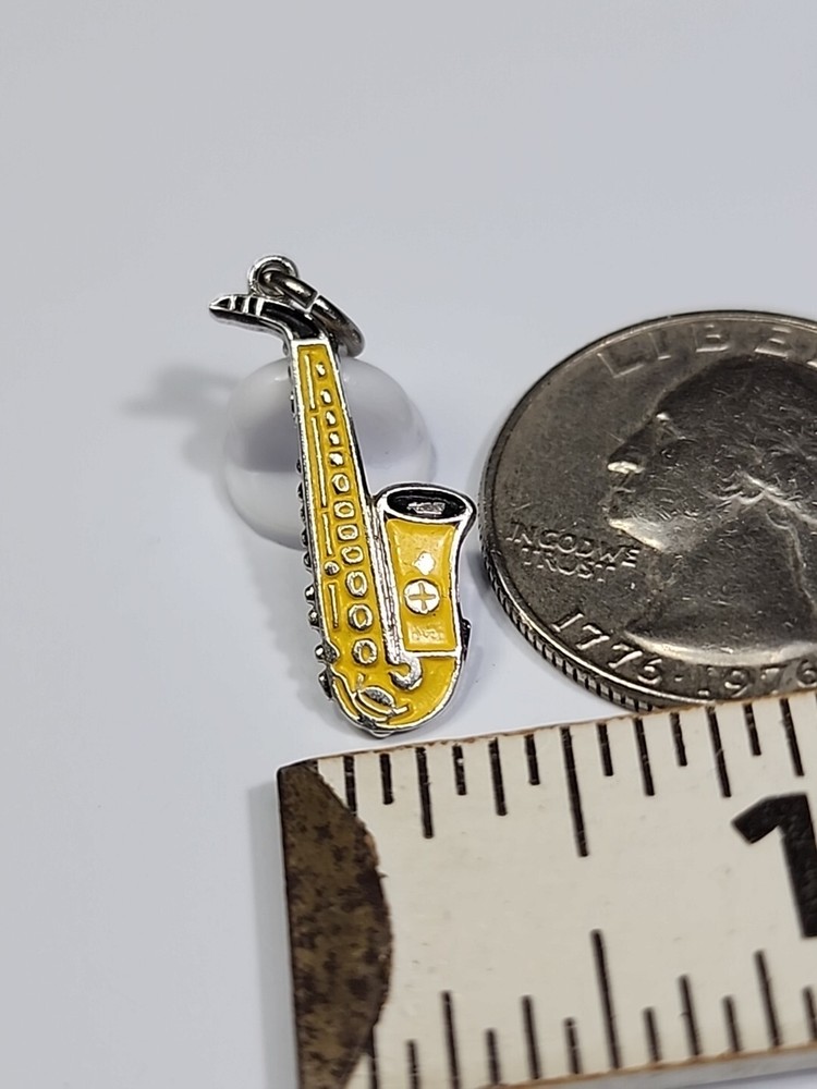 Saxophone Sterling Silver Charm Painted Yellow
