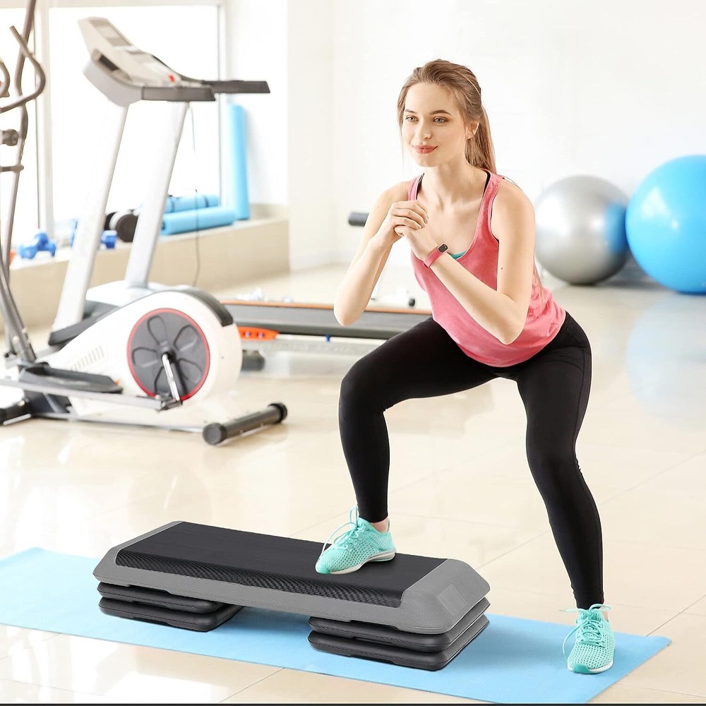 2PCS 43'' Aerobic Step Platform Adjustable Exercise Workout Stepper w/4 Riser