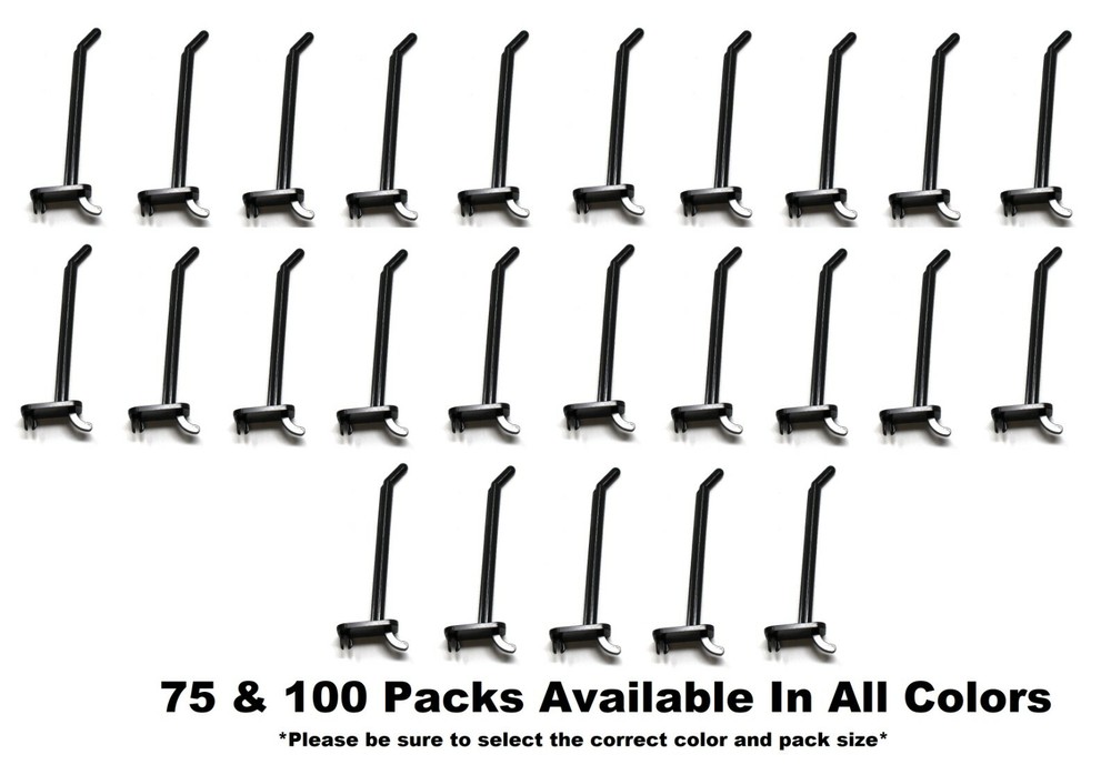 4" Plastic Pegboard Hooks Garage/Tools/ Storage/Jewelry/Crafts/ 75 or 100 Pack