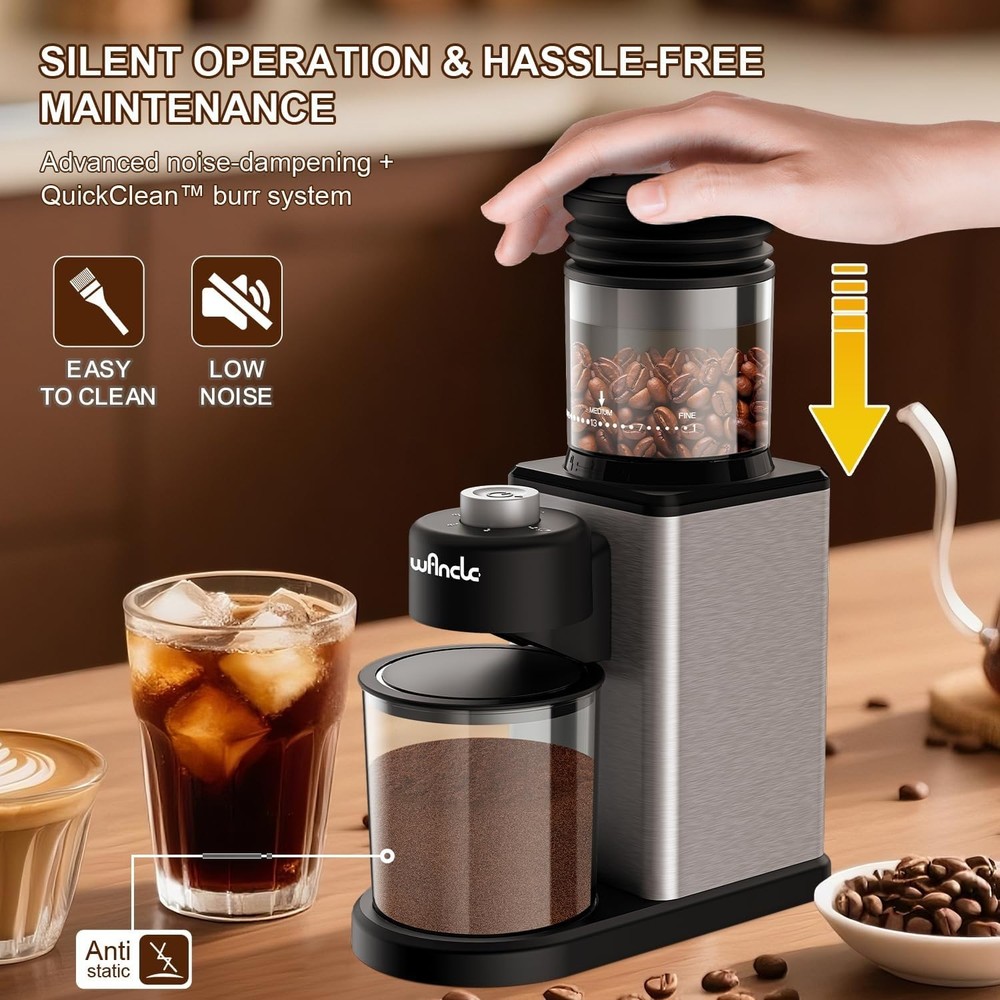 Wancle Conical Burr Coffee Grinder Electric - 200W Compact Automatic Bean Grinde