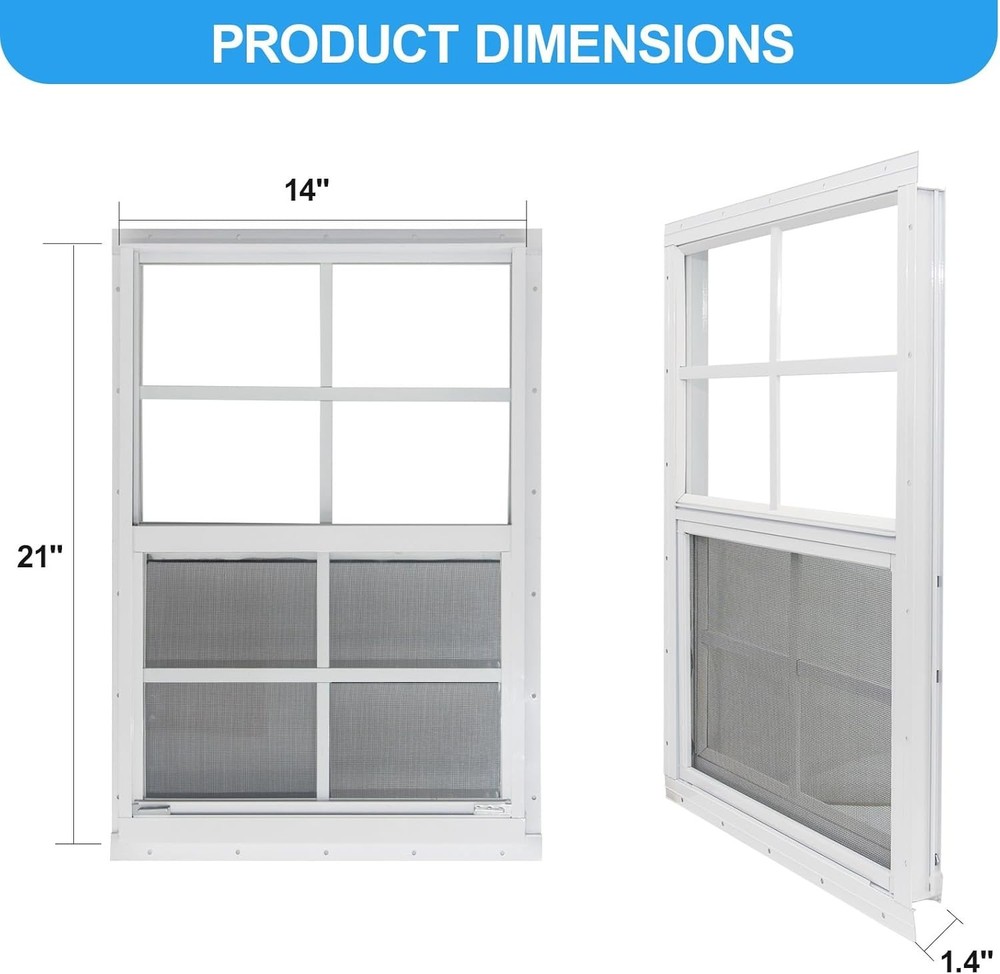 2-Pack 14"x21" Flush Mount Shed Windows - Durable Tempered Glass & Screen