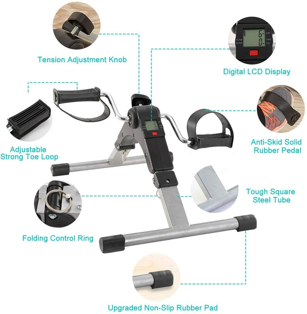 Under Desk Pedal Exerciser –Stationary Bike,Adjustable,Calorie Tracker,Foldable