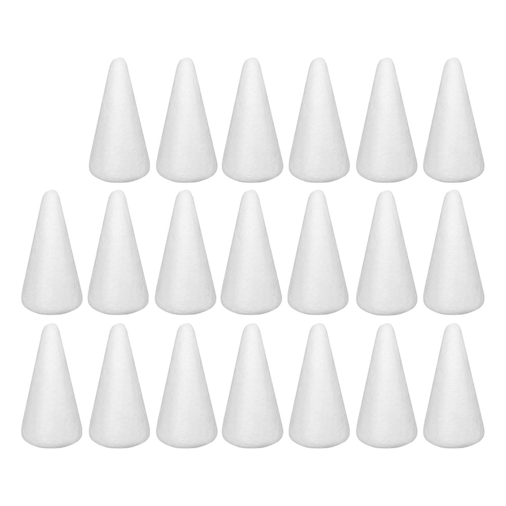 20 Pack White Foam Cones for Crafts 2x3.7in DIY Tree