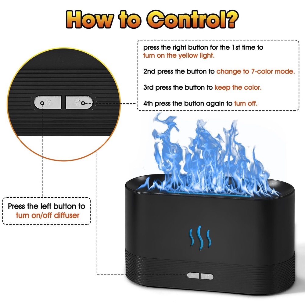 2 Pack Essential Oil Diffuser,Colorful Flame Air Aroma Diffuser Black