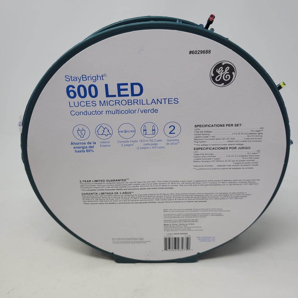 GE StayBright 600-Count Multicolor Micro LED Christmas String Lights Open Box