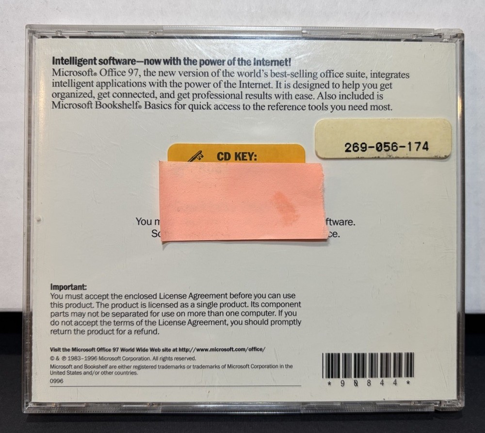 MICROSOFT OFFICE 97 Professional Edition CD w/ Key Code 1997 for Windows 95 NT