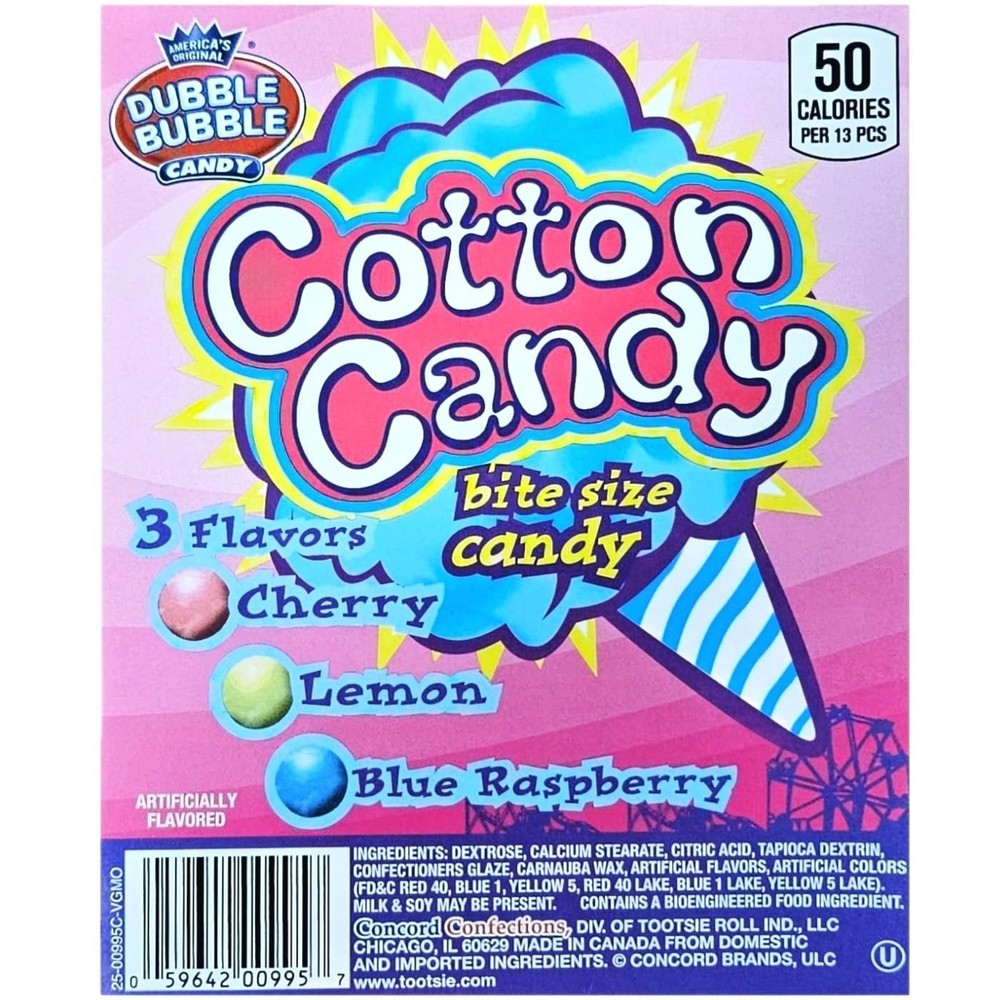 Nostalgic Cotton Candy Bite Size Candies Nuggets: Blue Raspberry, Cherry, & Lemo