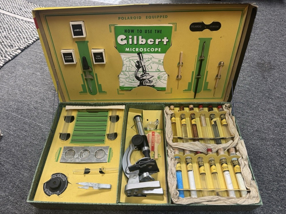 VINTAGE 1938 GILBERT MICROSCOPE SET No. 8 - Great Condition