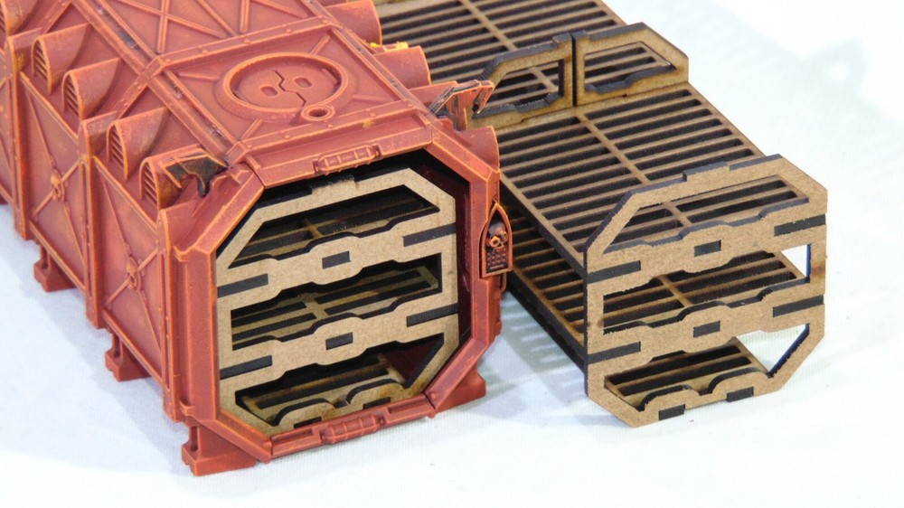 Cargo container racking x2, 28mm scale wargames scenery laser cut MDF