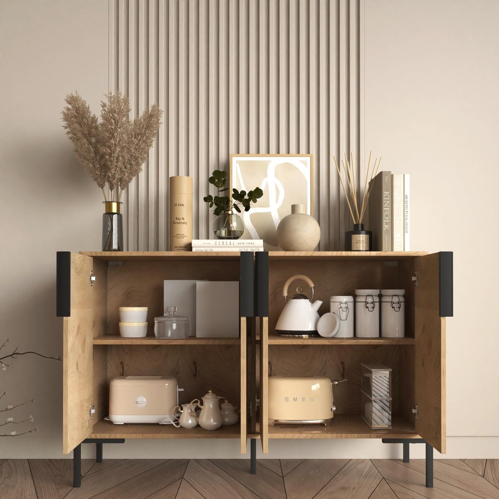 4 Doors Sideboard Buffet Cabinet with Adjustable Shelves, Modern Accent Sideb...