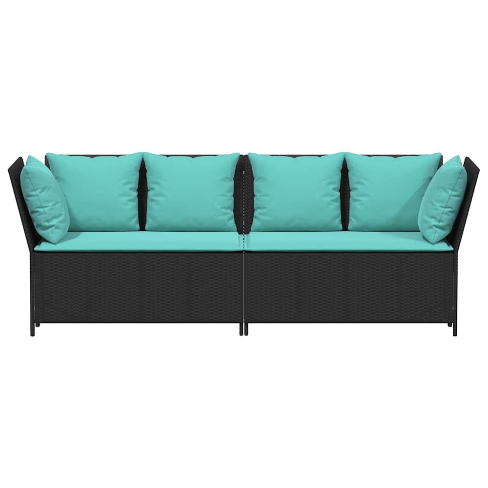 Patio Sofa with Cushions Black Poly Rattan