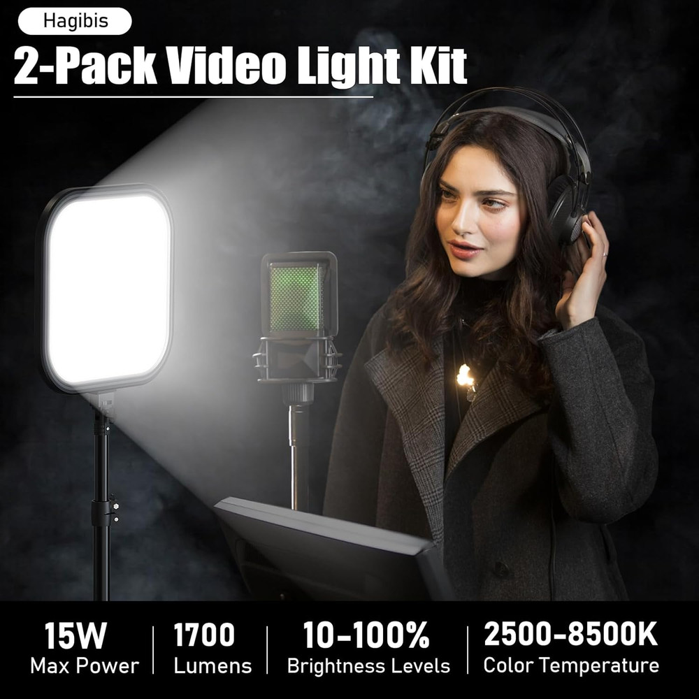 2Pack LED Video Light Kit, 15W Photography Lighting Kit, 78" Dimmable Studio Li