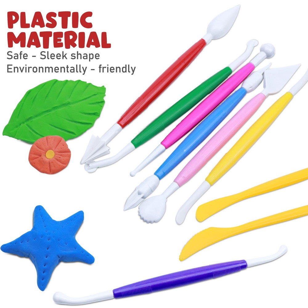 DUGATO Clay Sculpting Tools (17pc Set) - Double-Sided Plastic Modeling Kit fo...