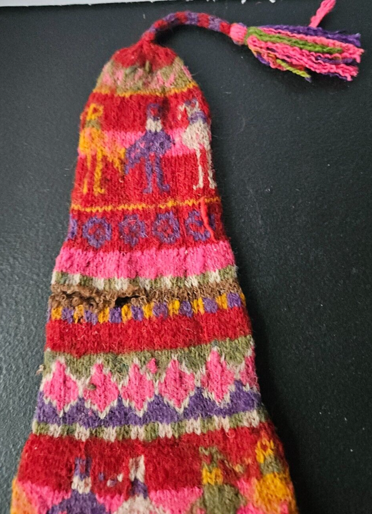 TRADITIONAL Q'ERO PERUVIAN CHULLO CAP. ALPACA WOOL. BUG DAMAGE