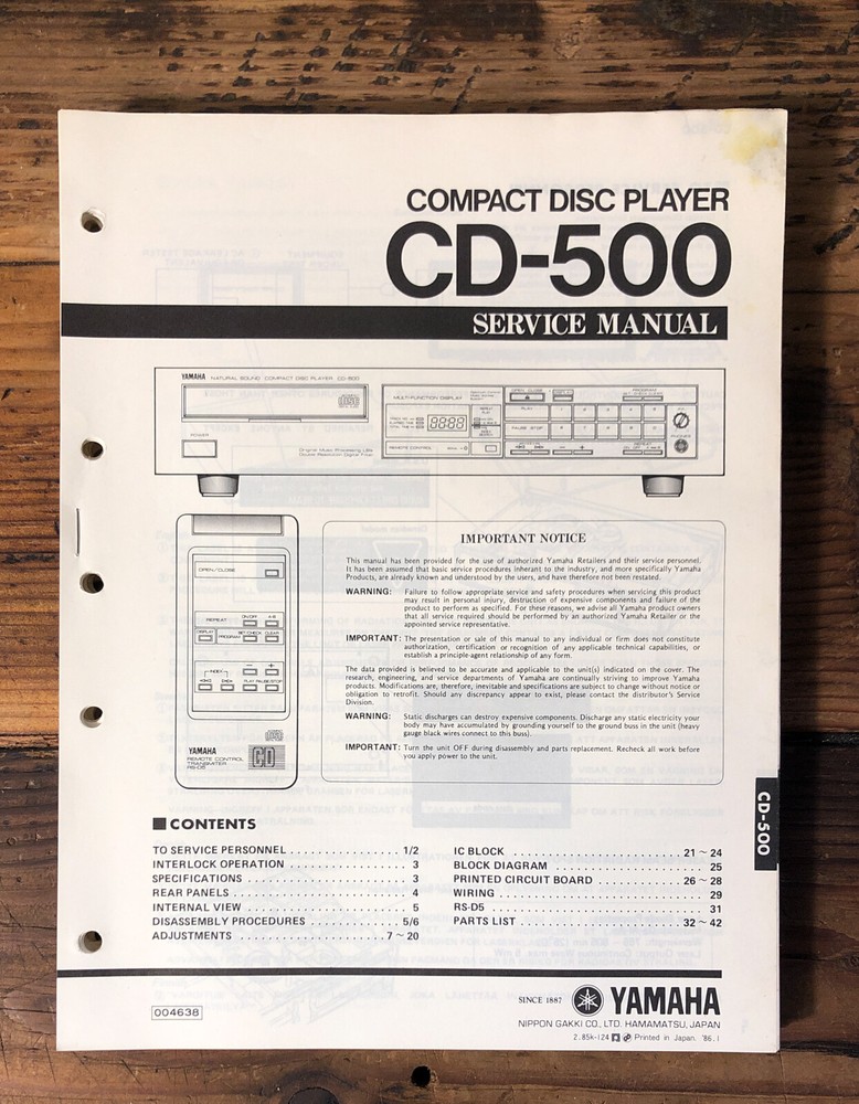 Yamaha CD-500 CD Player  Service Manual *Original*