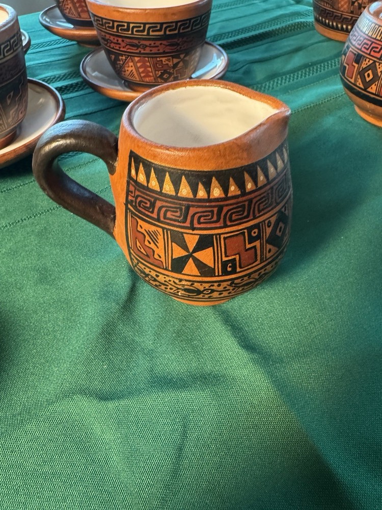 SIGNED Cusco Peru Handpainted 19 Piece Pottery Tea/Coffee Set