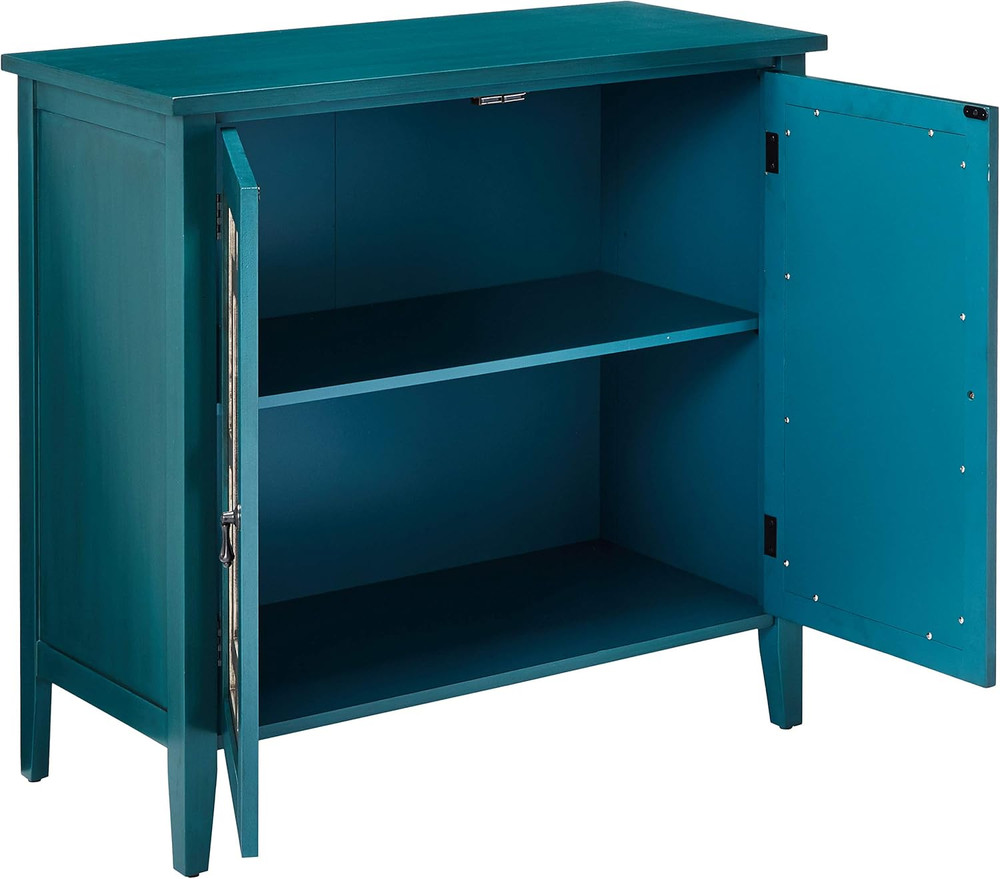 Antique Blue Buffet Server Cabinet with Mirrored Doors - Elegant Console Table