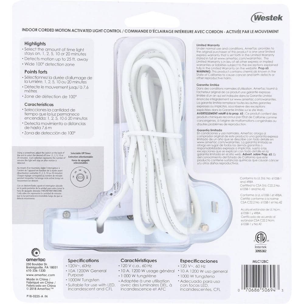 Indoor Plug-In Motion Activated Light Control