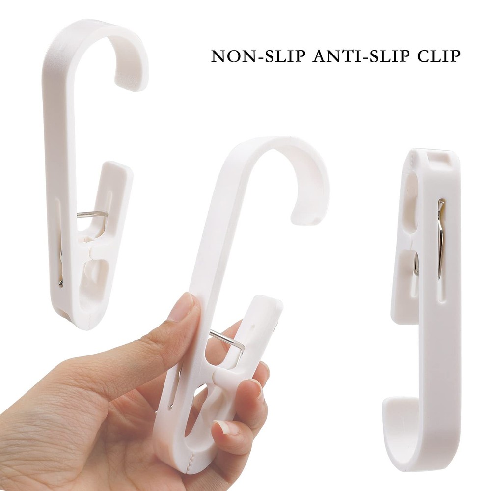 4 PCS White Plastic Laundry Hooks with Clips Super Strong Clothes Sock Pins