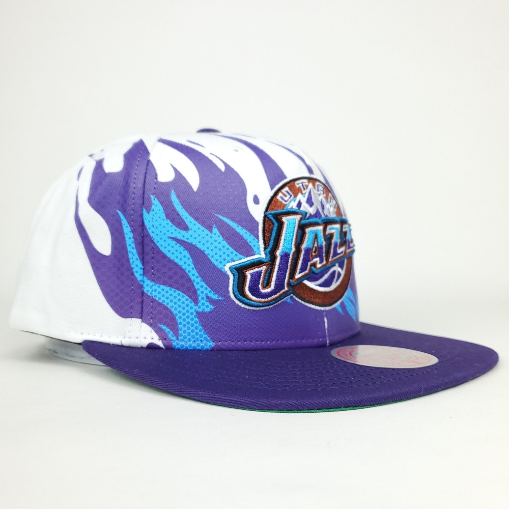 Utah Jazz Mitchell & Ness Snapback Cap Hat 3D Logo Gradient Flame Art NWT