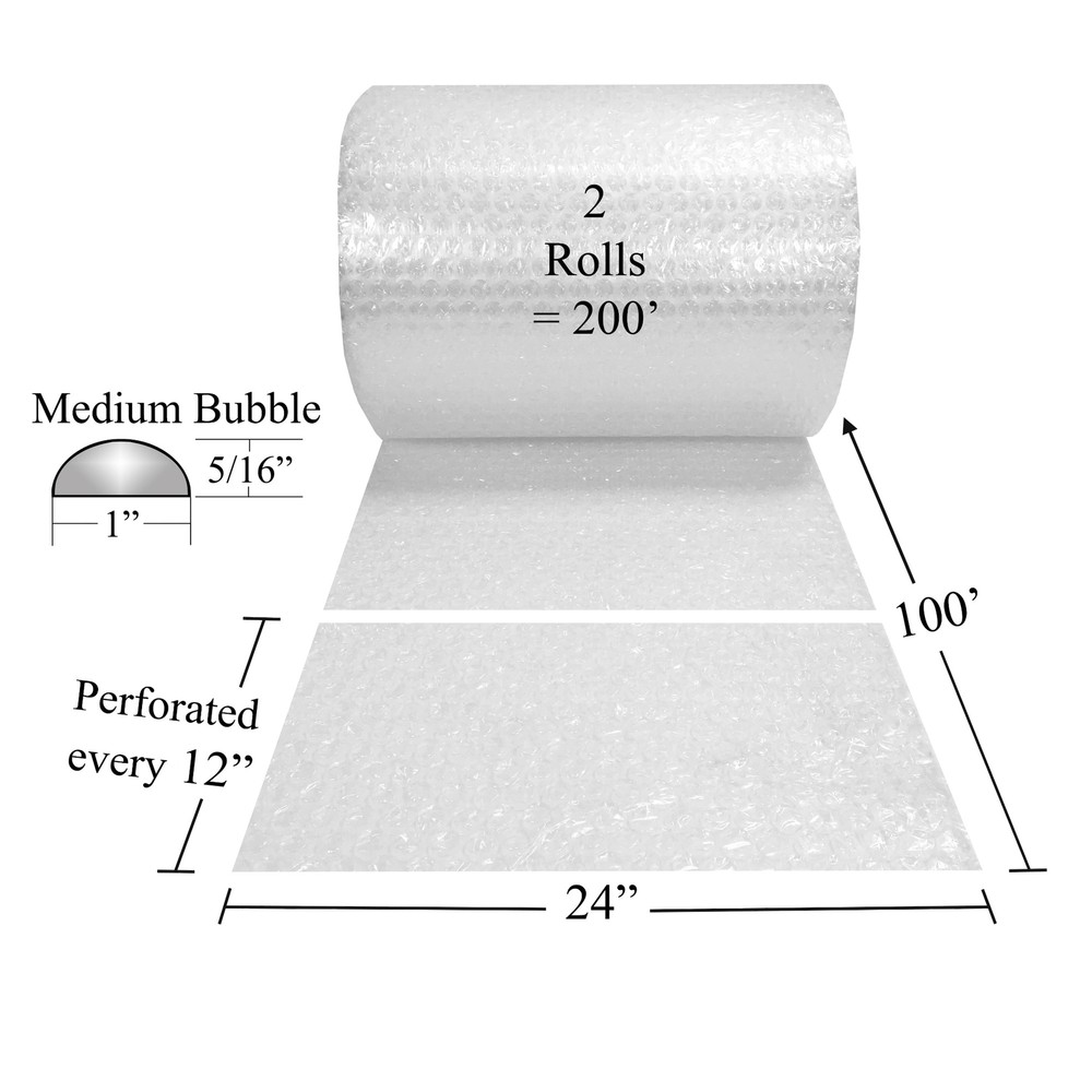 UOFFICE Medium Bubble Roll 24" Wide x 200' - 5/16" Size Bubbles