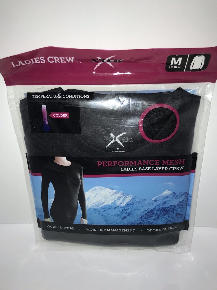 Xtek Performance Mesh Base Layer Crew Top Women Medium Black (APO-172-1) NWT
