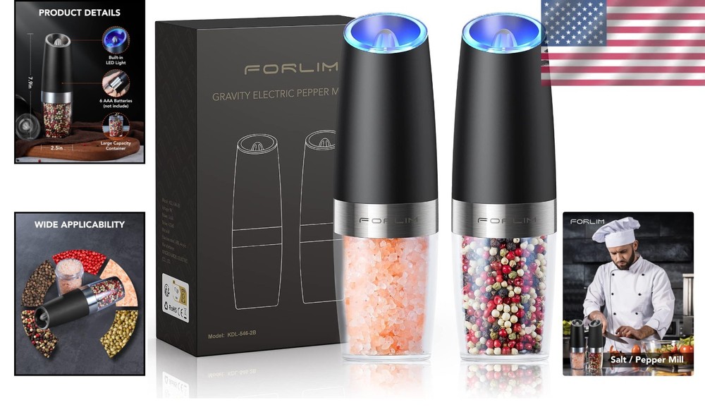 Gravity Electric Salt and Pepper Grinder Set, Automatic Pepper Grinder Shakers M