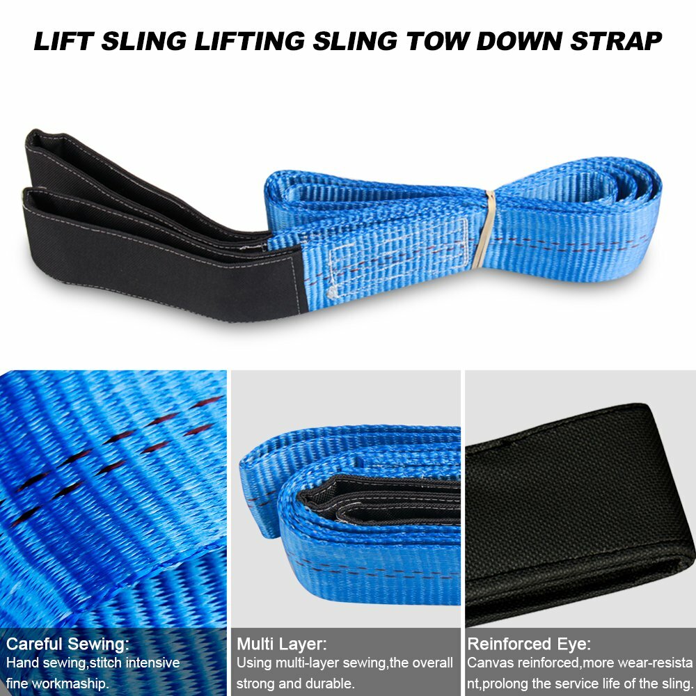 6' x 2" Blue Nylon Web Sling Lift Tow Strap Heavy Duty Polyester Web Loop Ends
