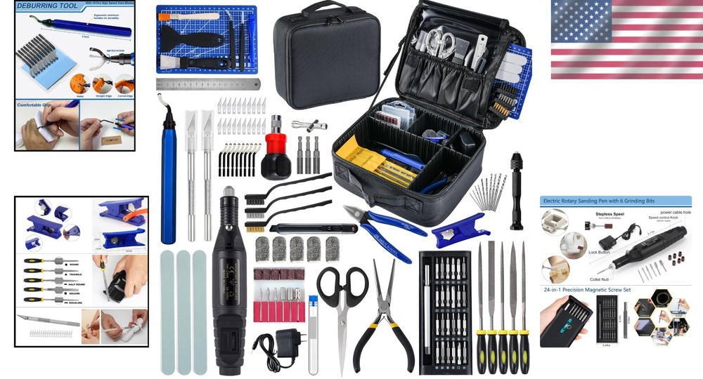 Pro 3D Printer Tools 124pc Set: Rotary Tool, Nozzle Clean, Deburring, Bag - H...