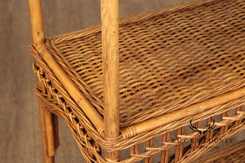 Vintage Bamboo and Wicker Etagere