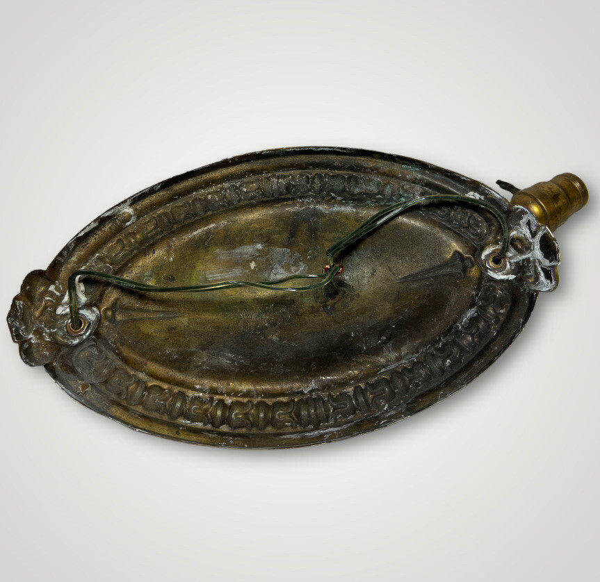 Antique Flush Mount Ceiling 2 Two Light Fixture Pressed Embossed Brass b