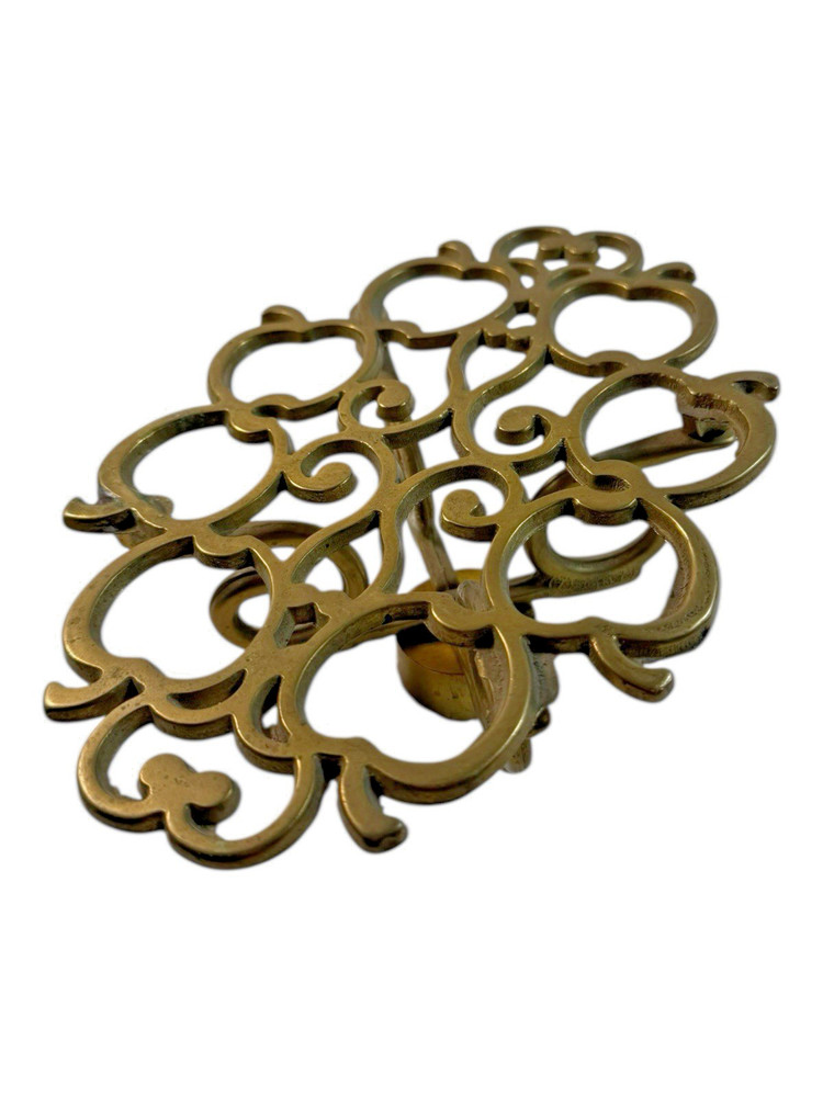 Solid Brass Apple Pattern Tea Light Warming Trivet 9" x 6.25" Vintage 70's