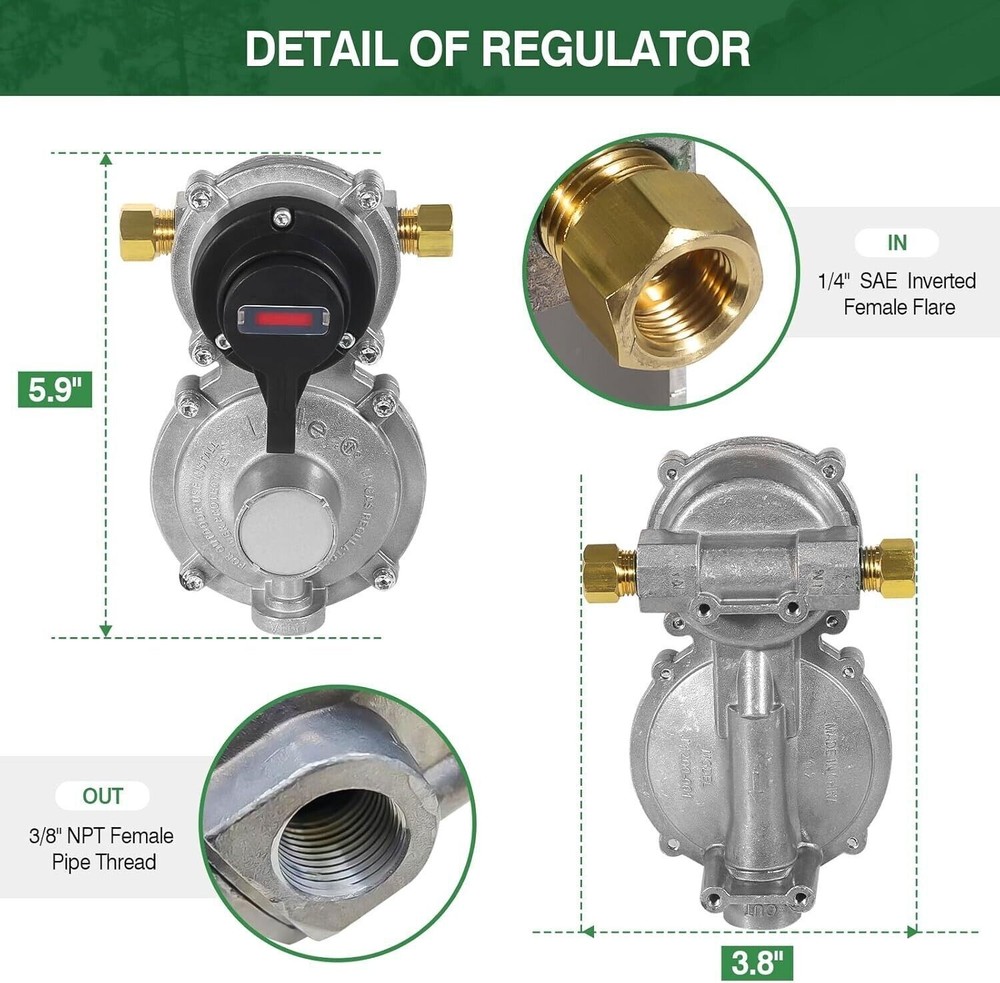 2-Stage Automatic Changeover LP Propane Gas Regulator with Two 18" RV