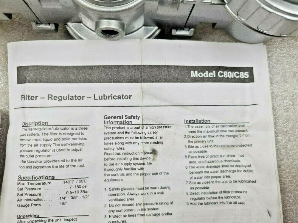 THB C80/C85 AIR FILTER-REGULATOR-LUBRICATOR