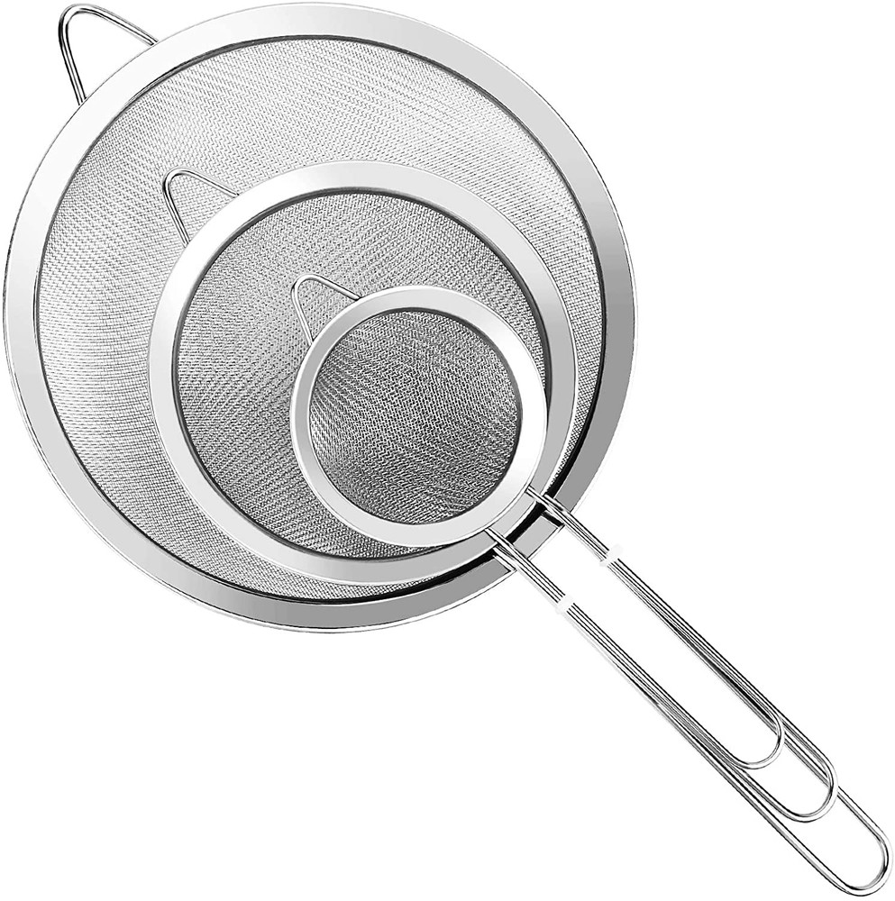 3 Pcs Super Wire Extra Fine Mesh Strainer with Handle, Small Medium Large Size S