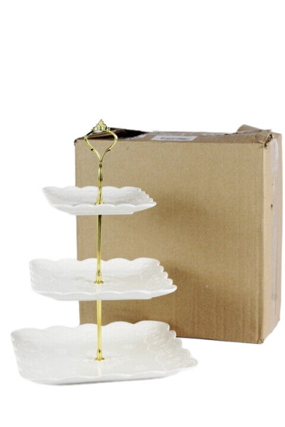 Tebery 1 Pack 3 Tier Ceramic White Food Server Display Holder 15"