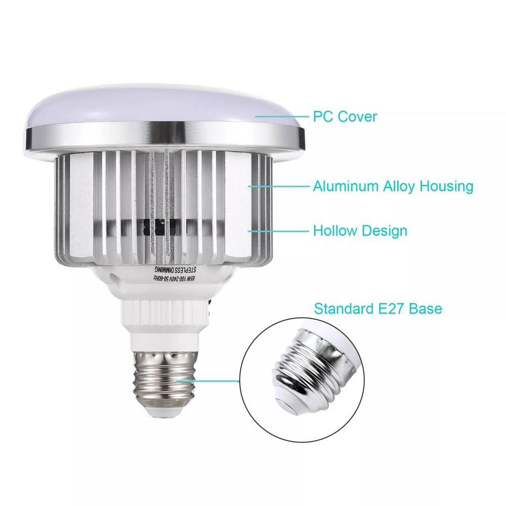 85W LED Light Bulb, 3000K-6500K Dimmable, E27 Base, with Remote Control