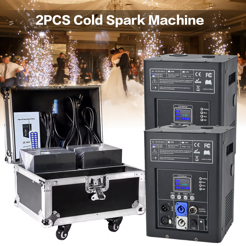 2PCS 750W Cold Spark Machine Firework Machine DMX Stage Effect with Flight Case