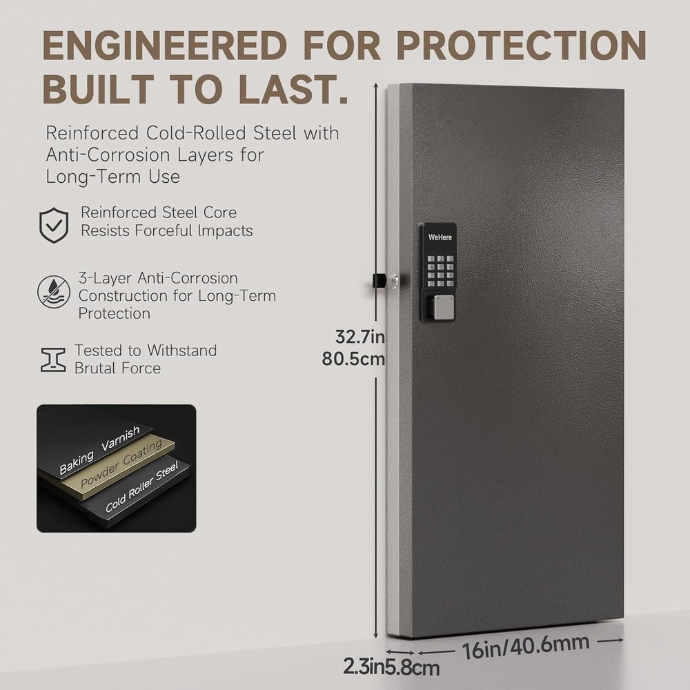 192 Key Lock Box Wall Mount Smart Key Cabinet One Time Password/Fixed Code/Blu..