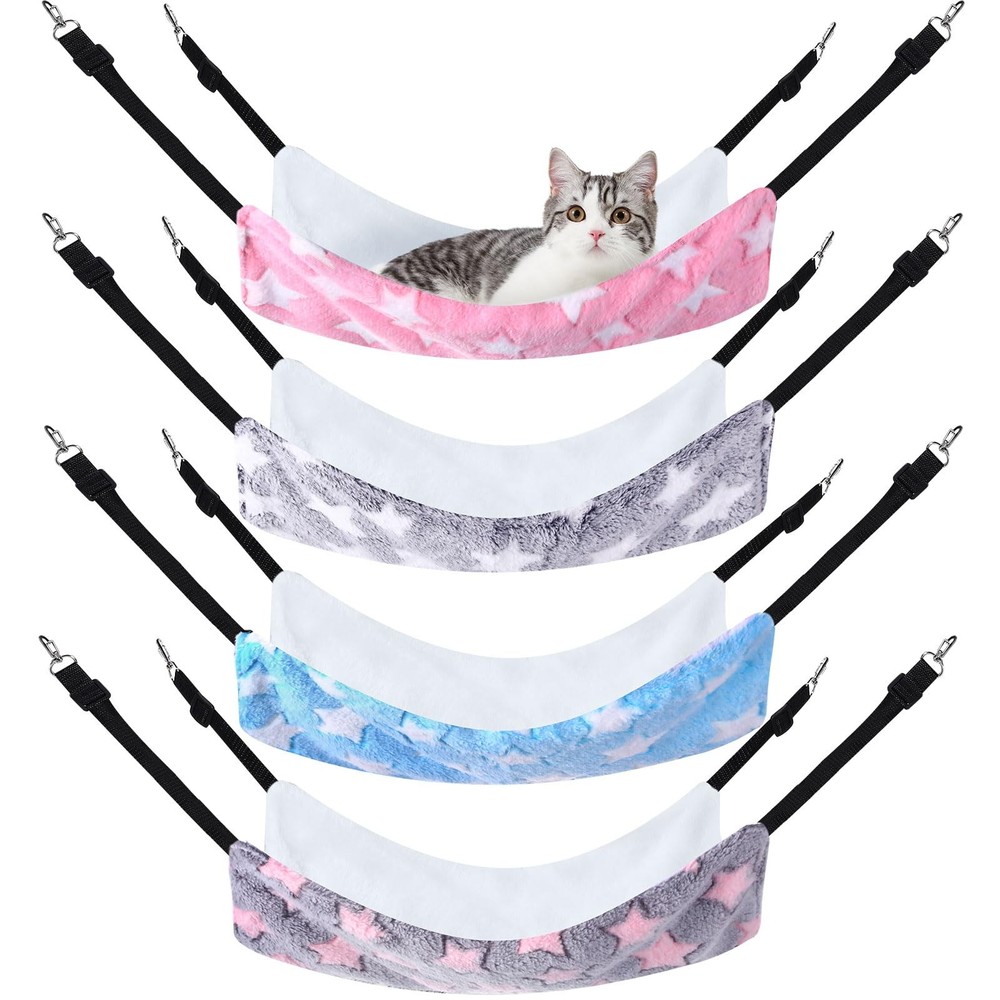 Geelin 4 Pcs Cat Hammock for Cage - Soft Pet Hammock Bed with Adjustable Straps