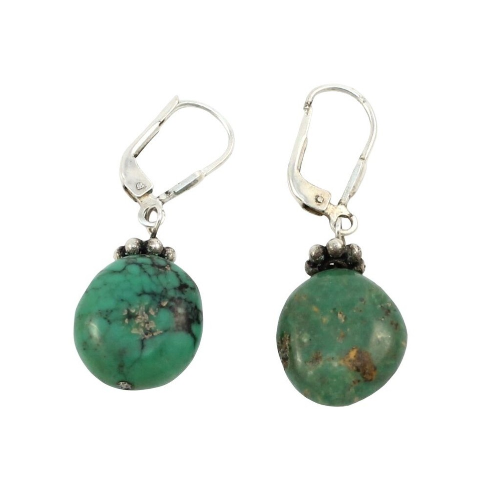 Sterling Silver Turquoise Nugget Dangle Leverback Earrings