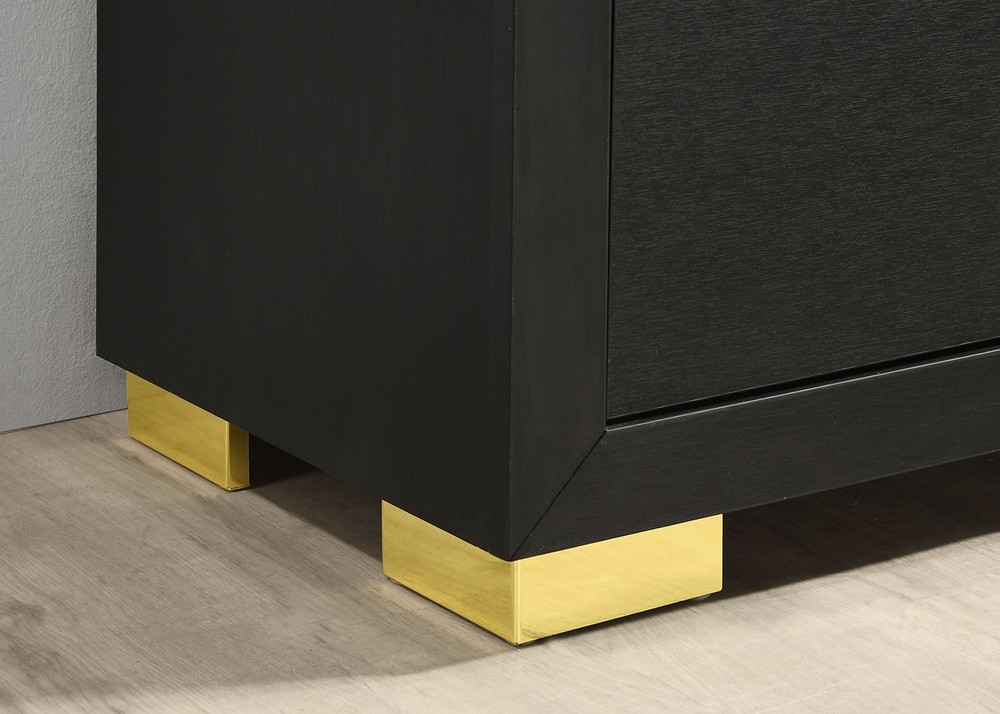 Gorgeous Black 1pc Nightstand Square Pull Handle Metal Legs Bedside Table