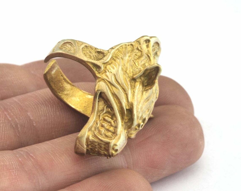 Wolf Beast Adjustable Ring Raw Brass (18mm 7.5US inner size -Adjustable ) OZ2932