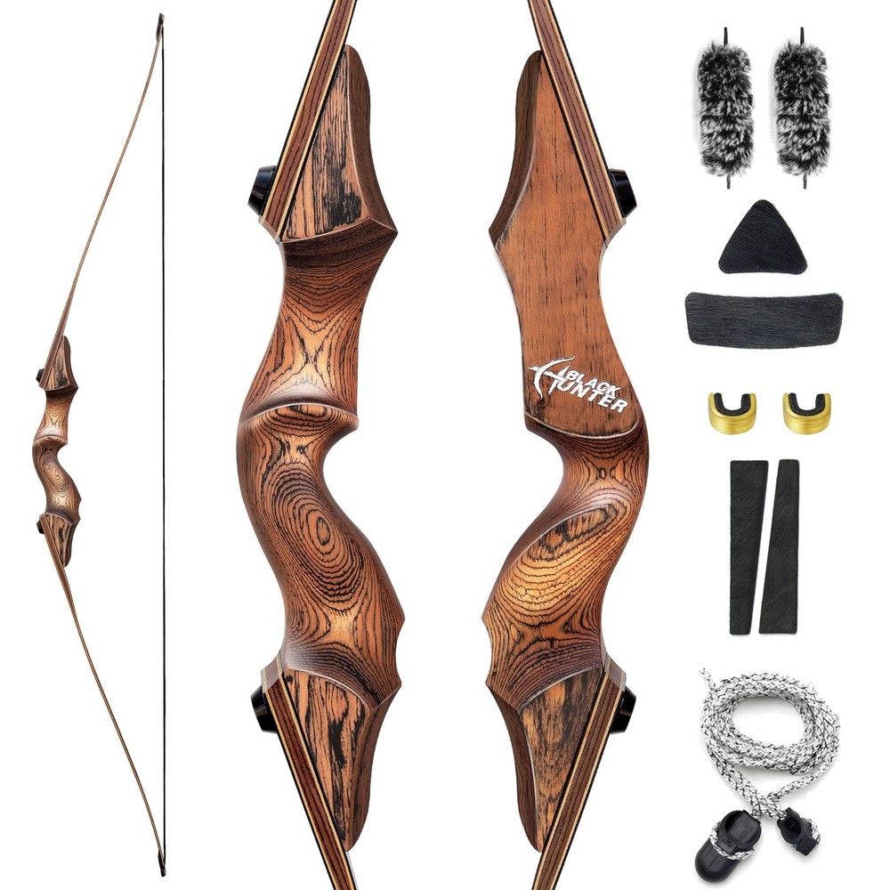 60 Inch Black Hunter Longbow 20-60 Lbs Archery Bow with Stringer Tool Right H...