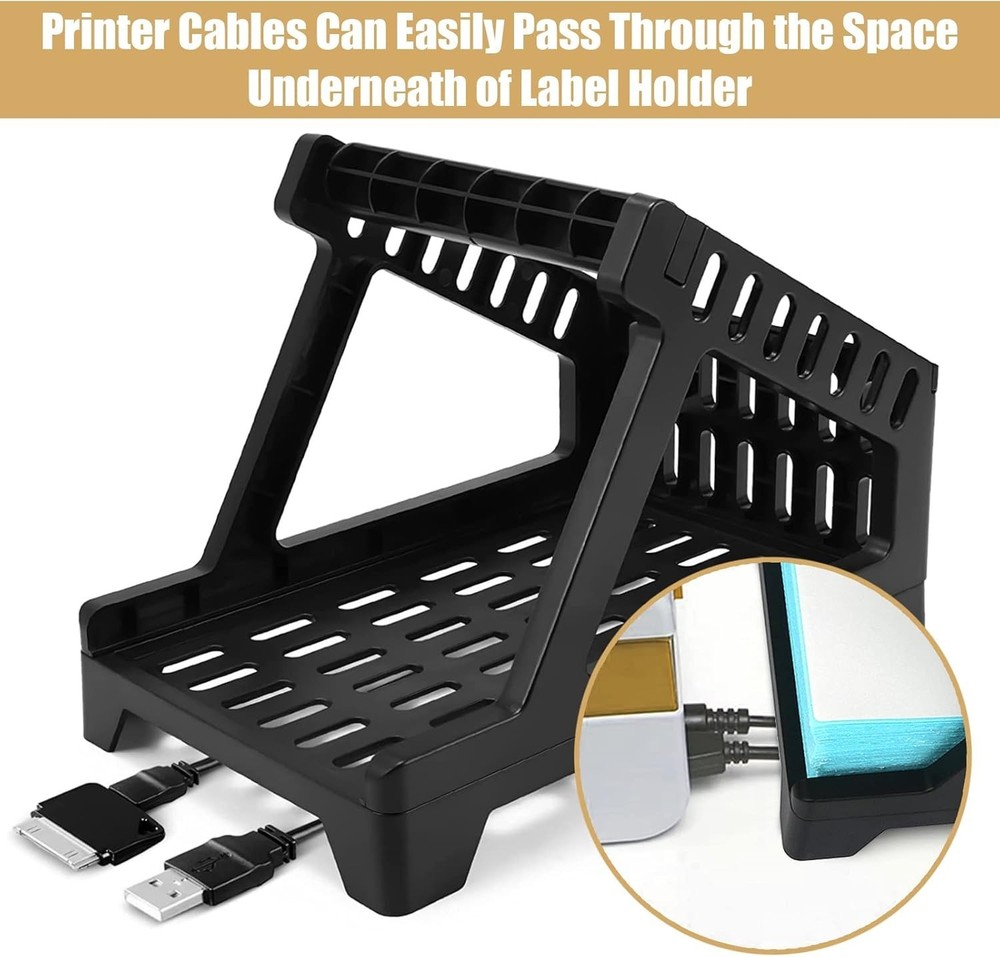 "Large Label Holder for Rolls and Fan-Fold Labels, Desktop Printer Accessory (Bl