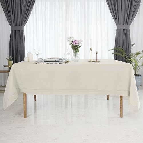 Light Natural Linen Tablecloth for 90" x 60" (Rectangular) 04 - Light Natural