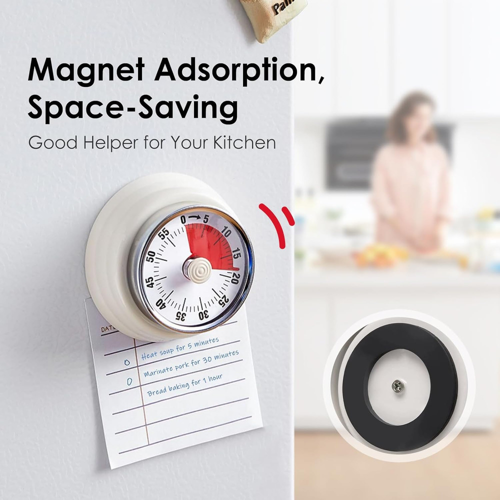 Visual Timer, 60-Minute Countdown Timer, Kitchen Timer with Magnetic Base, Mech