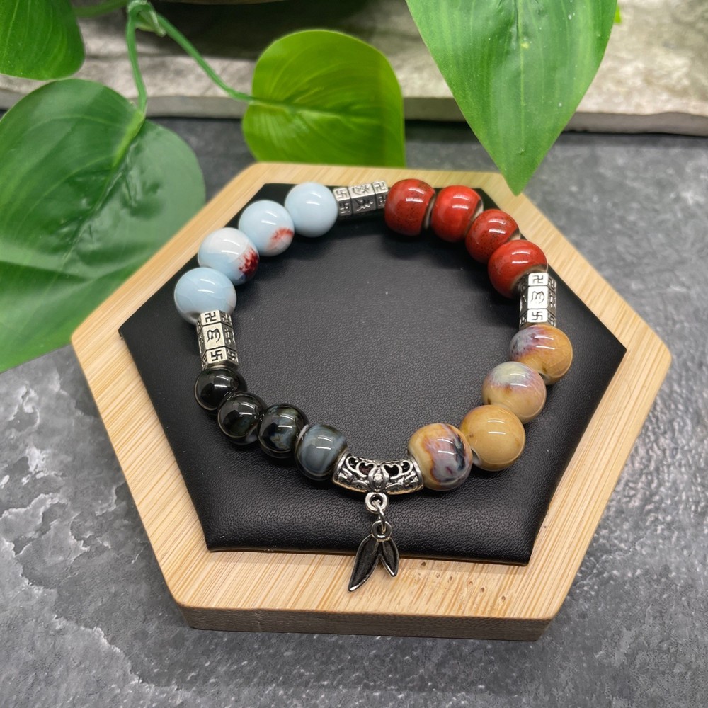Handmade Ceramic Bead Beaded Stackable 6.5” Plus Stretch Bracelet New B511