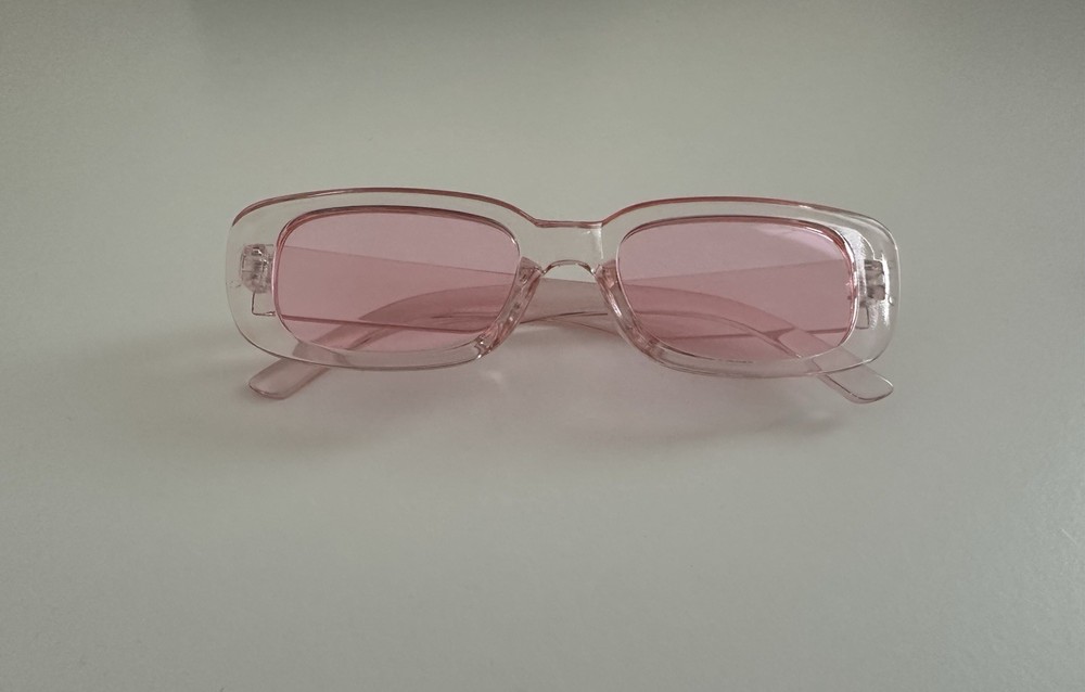 Pink Eyeglasses With Clear Plastic Case & 2 Clothes